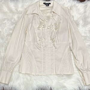 Etcetera Women’s Cream Ruffle Front Long Sleeve Blouse Size 6